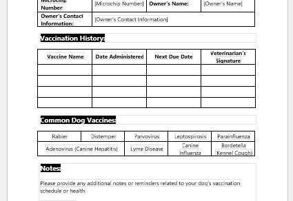 Dog Vaccination Form