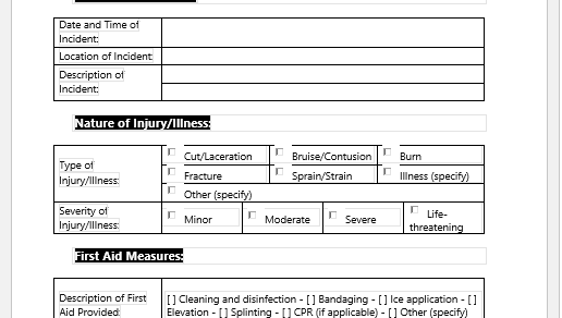 First Aid Treatment Form