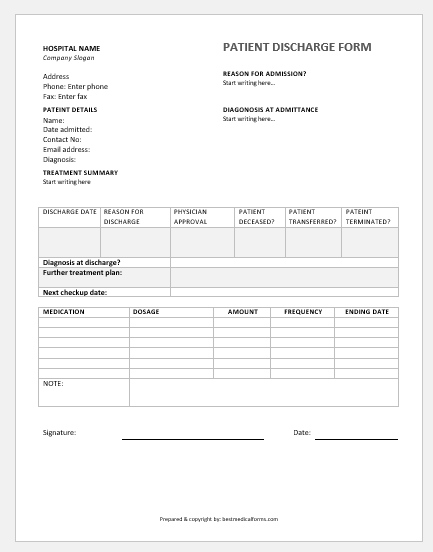 Patient discharge form