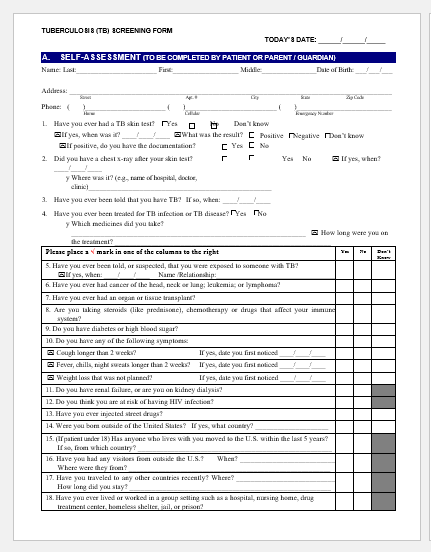 Tuberculosis Screening form