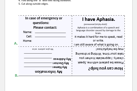 Aphasia wallet card template