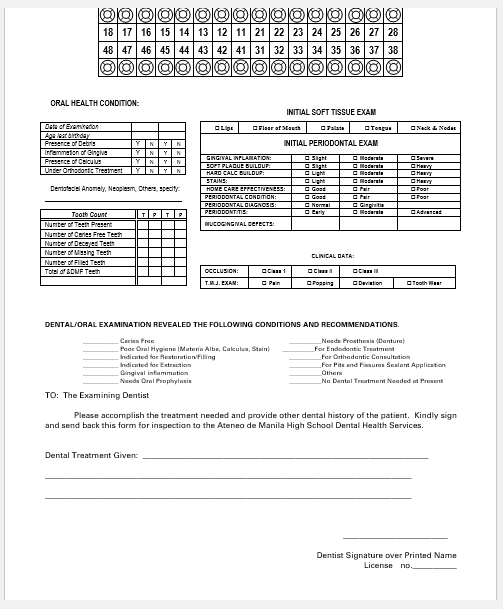 Dental Exam Charting Forms