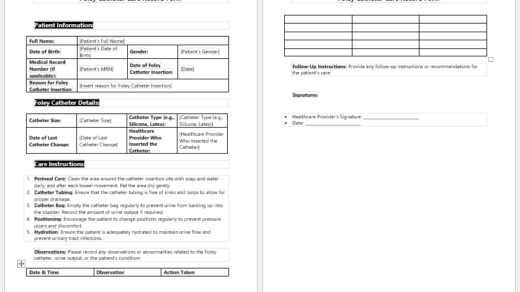 Foley Catheter Care Record Form