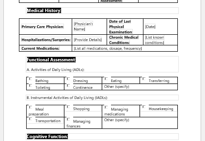 Geriatric Assessment Form