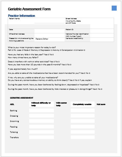 Adl Charting Form