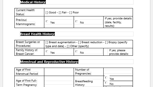 Mammogram Screening Form