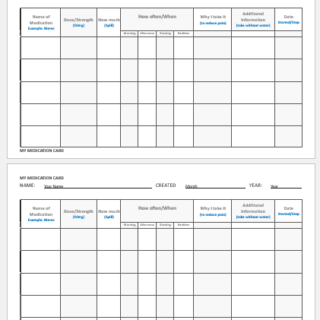 Medication record card