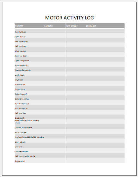 Motor activity log