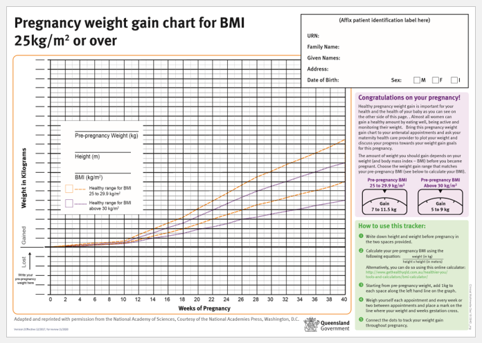 Pregnancy Weight Gain Trackers Bmi Charts Printable Medical