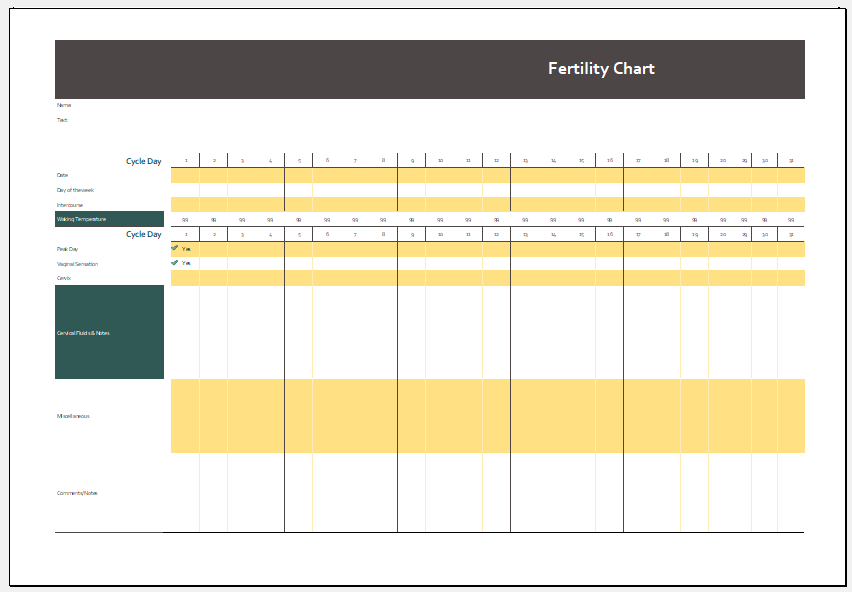 Fertility Awareness Method Charts Printable