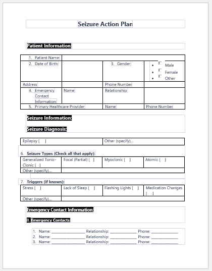 Seizure Action Plan