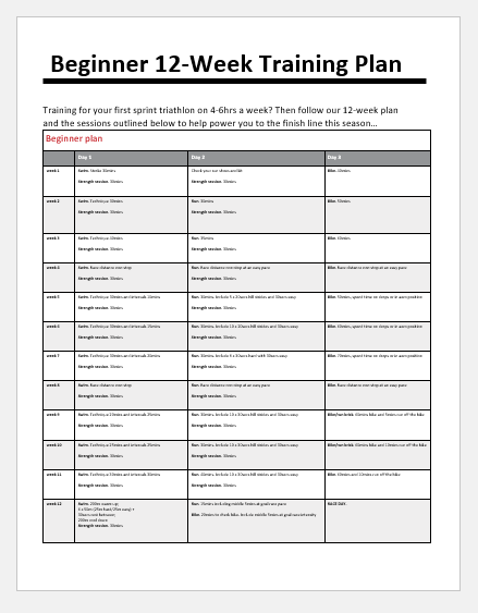 12 Week Triathlon Training Schedule