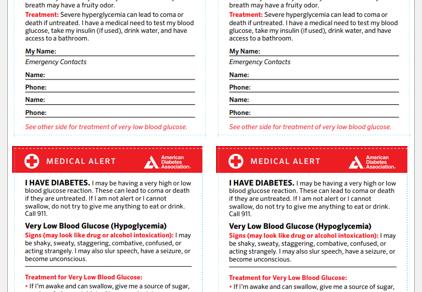 Wallet-Sized Diabetes Information Card