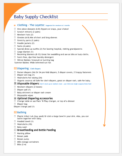 Baby Supply Checklist Template