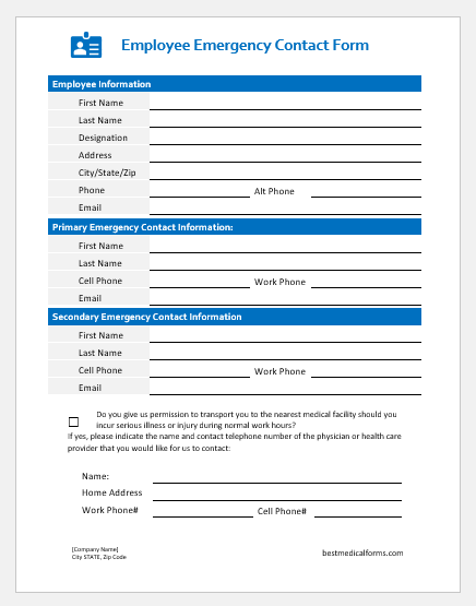 Employee emergency contact form