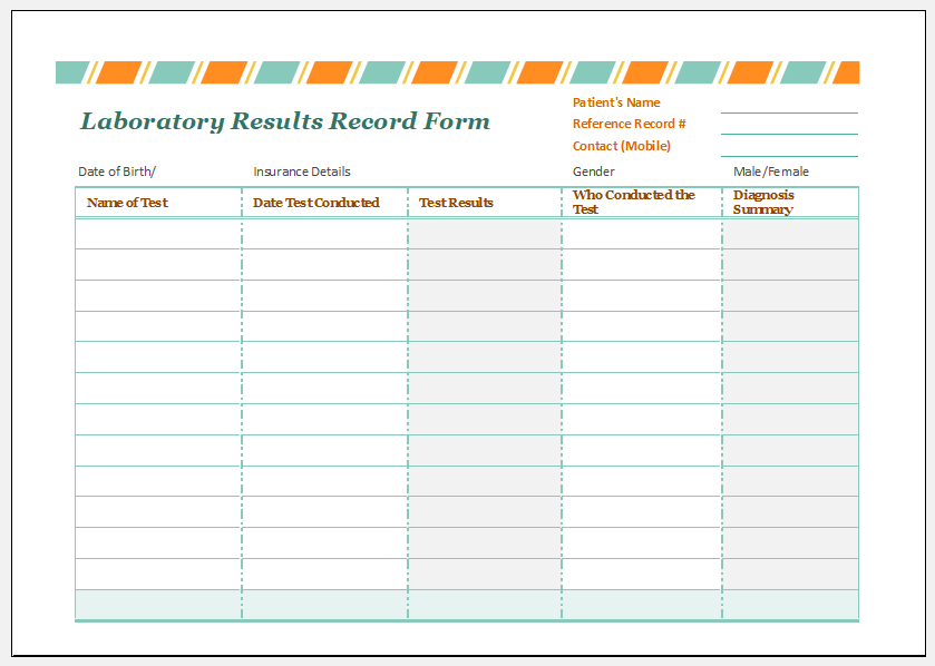 Laboratory results record form