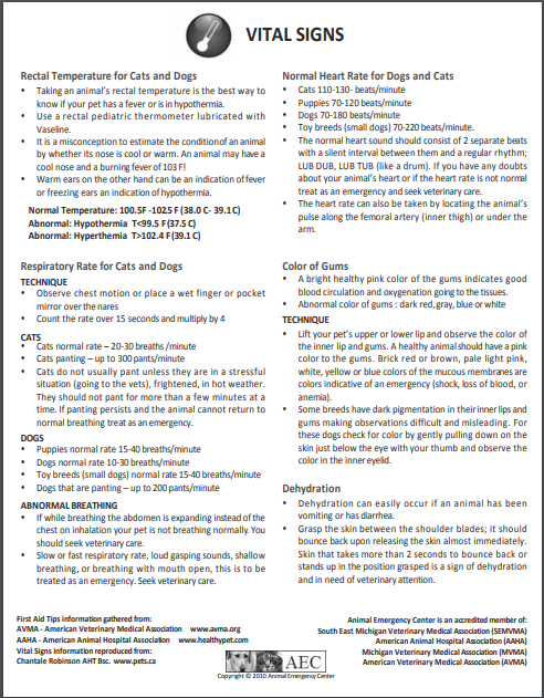 Animal Vital Signs Chart