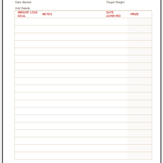 Weight loss chart with prize template