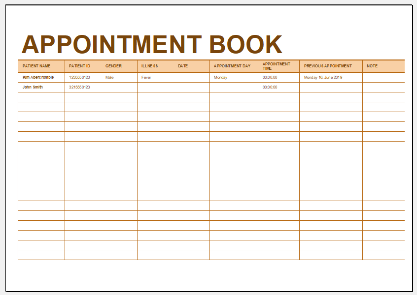 Doctor appointment book template