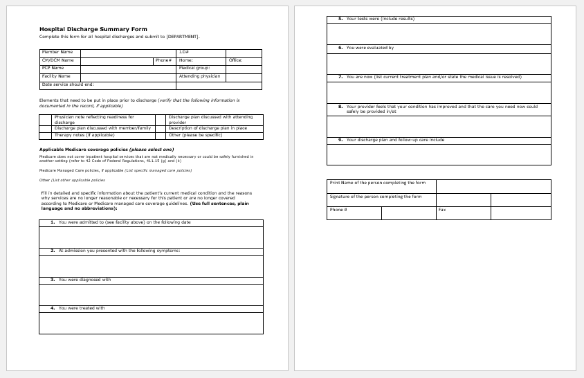 Hospital discharge paper