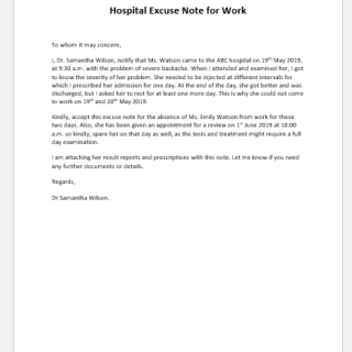 Hospital excuse note for work