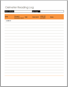 Oximeter Reading Tracker Template for Excel | Download