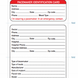 Pacemaker identification wallet card