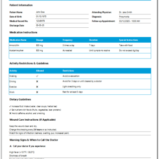 Patient Discharge Instructions Sheet for Excel
