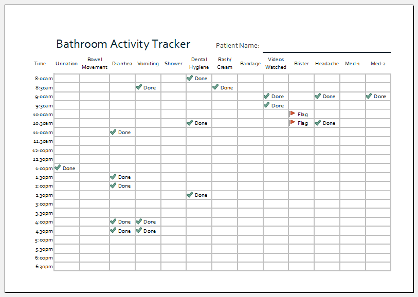 Bathroom activity tracker template
