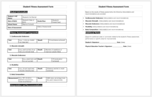 Student Fitness Assessment Form