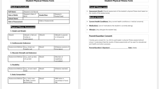Student Physical Fitness Form