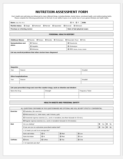 Nutrition Assessment Template