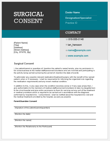 Surgery Surgical Consent Form Template Surgery Surgical Consent Form Template