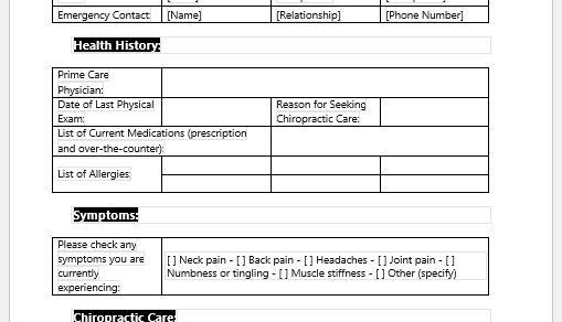 Chiropractic Intake Form