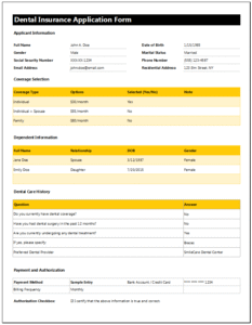 Dental Insurance Application Form