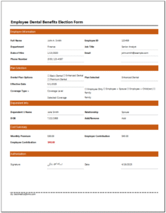 Employee Dental Benefits Election Form