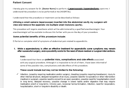 Appendectomy Consent Form