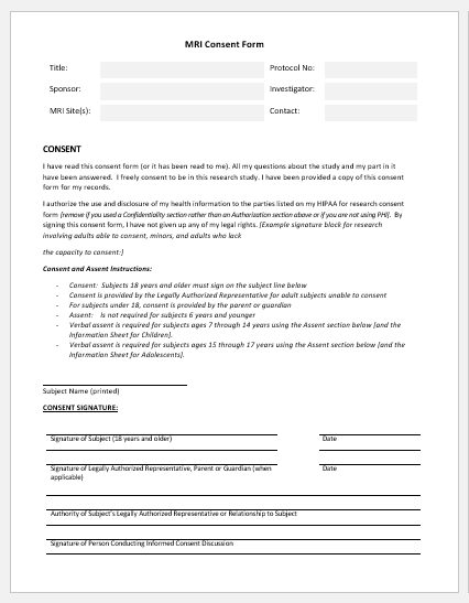 MRI Consent Form