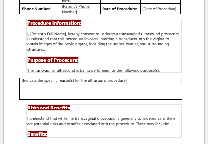 Transvaginal Ultrasound Consent Form