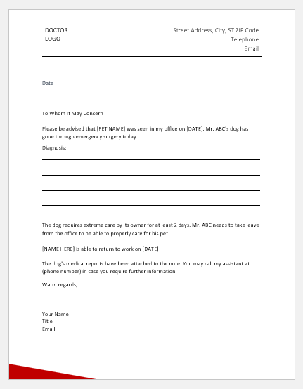 Vet Excuse Note Template