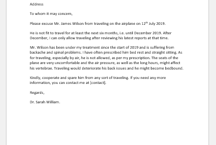 Doctor’s Note for Travel Cancellation