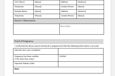 Pregnancy Verification Form