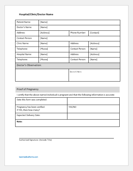 Fake Proof Of Pregnancy Letter For Free from www.bestmedicalforms.com