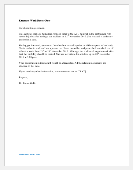 Sample Medical Letter From Doctor To Employer from www.bestmedicalforms.com