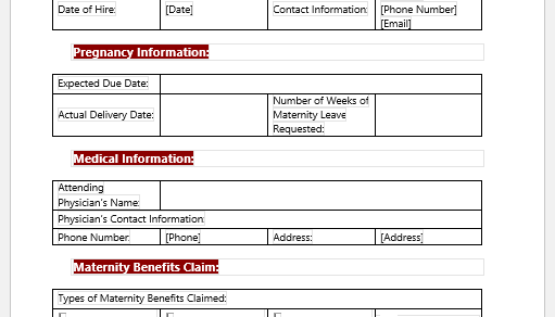 Maternity Claim Form