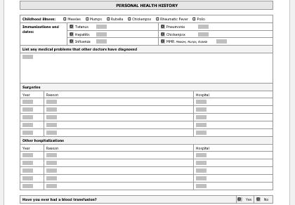 Medical History Record Form