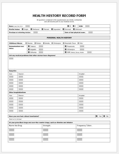 Medical History Record Form