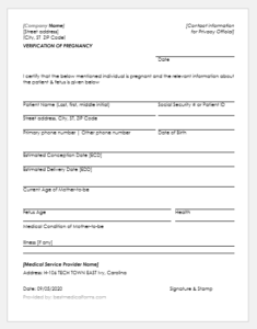 Pregnancy Verification Certificate Template for Word