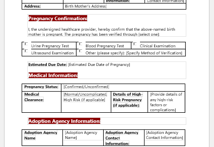 Pregnancy Confirmation Form for Adoption