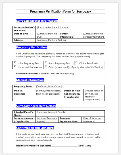 Pregnancy Verification Form for Surrogacy